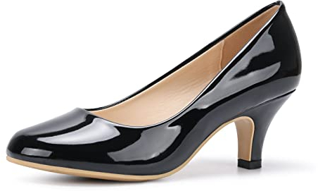Damen-Pumps mit Absatz, Höhe 6 cm, Absatz, bequem, sexy, Pumps für Hochzeit, Abend, Arbeit, schwarzer Lack, 43 EU