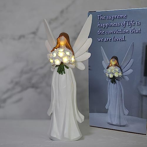 Starryfill 11.8 Hand-Painted Angel Figurine 10 LED Lights, Timer & Remote