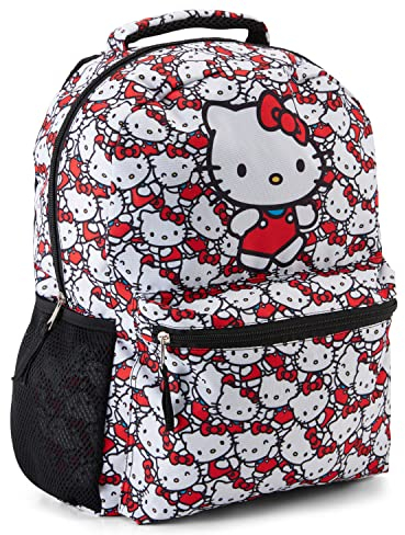 Fast Forward Hello Kitty Allover Schulrucksack - Hello Kitty, My Melody, Kuromi, Keroppi - Offiziell lizenzierte Schultasche (weiß), Weiss/opulenter Garten, Einheitsgröße, Japanisch