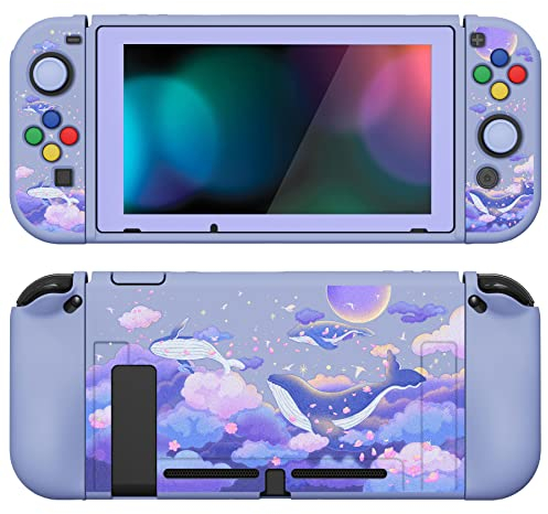 PlayVital ZealProtect Weiche Hülle für Nintendo Switch Konsole Joy Con, Case Hülle Schutzhülle Zubehör für Switch mit Displayschutzfolie&Sticks Kappen&Tastenkappen(Wal im Traum)
