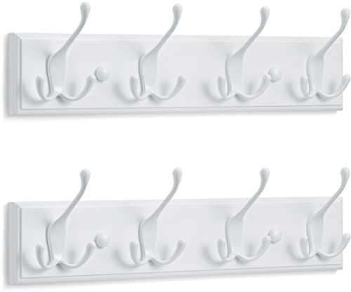 LARHN Garderobenhaken Weiß (2 Stück) - Garderobenleiste Weiß mit 4 Haken - 42 cm - Kleiderhaken Wand - Wandgarderobe für Flure, Garderoben, Schlafzimmer und Badezimmer