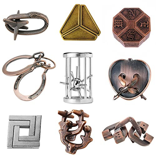 RoseFlower 3D Metall Knobelspiele, 9 Stück IQ Spiele Puzzle Set, Brainteaser Puzzle, Metall Draht Geduldsspiel, Metall Puzzle Spielzeug für Erwachsene Studenten und Kinde