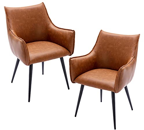 chairus Lounge Sessel aus PU-Leder, 2 Stück, Wohnzimmer mit Beinen aus Metall, gepolsterter Stuhl für Zuhause, Büro, Wohnzimmer (Braun-2)