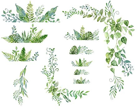 SUPERDANT Green Plants Wall Stickers - Tropical Leaf Art, Hanging Vines Decals, Peel and Stick for Living Room, Bedroom, Balcony, Corridor, Window, TV, Florist