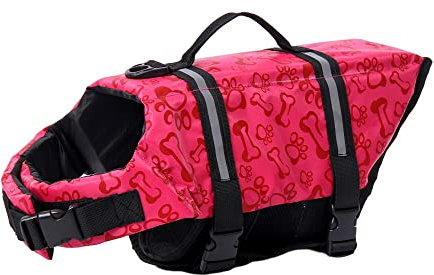 FANSU Giubbotto Salvagente per Cani con Manico, Regolabile Giubbotti di Salvataggio per Animali Domestici per Cani di Taglia Piccola, Media e Grande per Nuoto, Canottaggio (XS,Teschio Rosa)