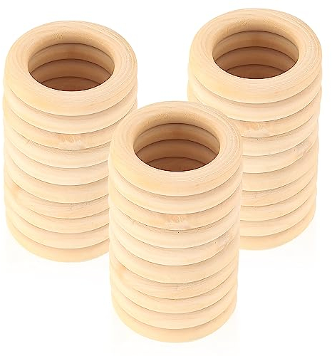 TOOINKCV 30 Stk Holzringe zum Basteln, Natürliche Holz Ringe, Unbehandelter Holz Makramee Ringe,für DIY Schmuck Makramee Armband Anhänger Schmuckherstellung Dekoration Ringe - (Ø 60mm)