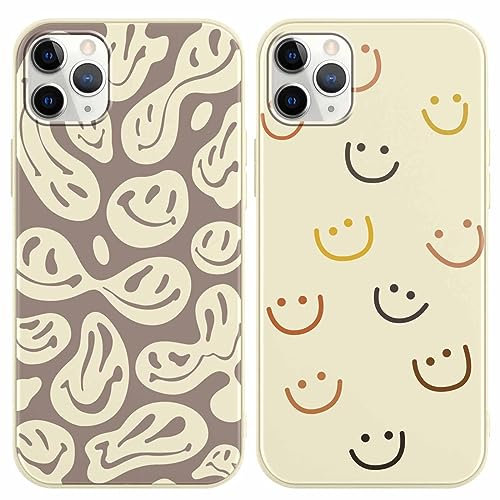 RUMDEY 2 Pack Happy Smiles Face for iPhone 11 Pro Max 6.5 Phone Case,Aesthetic Cute Smile Design Cases Soft Silicone Slim TPU Shockproof Protective Bumper Cover for Women Men Girls-Kawaii Smiles