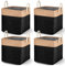 SOALSUIS 4 Pcs Large Storage Baskets, Foldable Fabric Storage Boxes Organiser with Handles for Clothes, Toys, Cube Storage Baskets for Cupboards, Shelves, Closet (13inch Black)