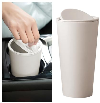 JNNJ Autos Mülleimer, Auto Mini-Mülleimers Mit Deckel, Plastik Auto Universelle Mini Mülleimer, Tragbare Auto Mülleimer, Geeignet für Autos, Schlafzimmer(Khaki)