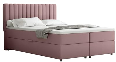Everest Boxspringbett 140 x 200 cm Doppelbett mit hochwertiger Bonell-Matratze und Topper, Polsterbett mit Bettkasten, Schlafzimmer, Bequem, Modern, Stilvoll