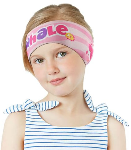 MoKo Schwimmen Stirnband, Neopren Schwimmband Ohrenband Wasserdichtes Kopfband Haarband mit Hohe Elastizität Ohrenschutz Band für Kinder Alter 3-9, M Größe - Rosa & Wellenwal