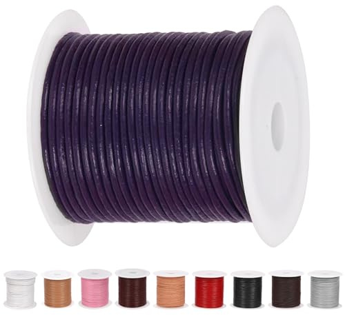 Glarks 11 Yards x 2mm Round Leather String Cord, Dark Purple Soft and Smooth Jewelry Leather Rope for Necklaces Bracelets Making, Wrapping, Beading Craft and Shoelaces Replacement