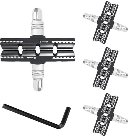 SYEYCW 4 Pairs Upgrade Black V Brake Pads with 1 Pcs Allen Nuts Wrench, Universal Brake Blocks for Bicycle Set, Professional Bike Pad with Replacement Reminder Line, for Road Bikes, Mountain Bikes