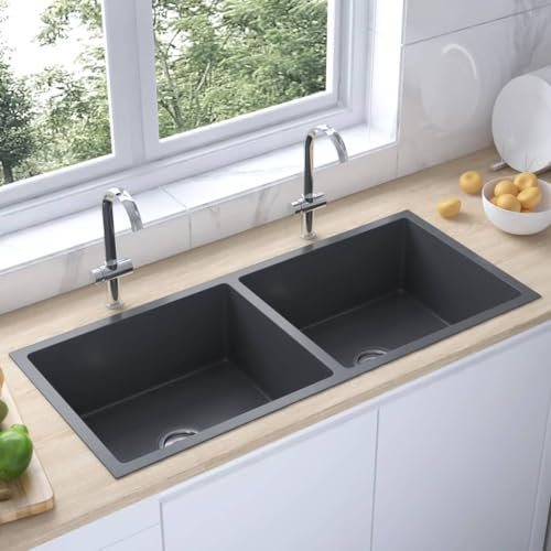 AUVYI Handgemachte Einbauspüle Schwarz Edelstahl 100x44x20cm Arbeitsplatte Küche Küchenarbeitsplatte Spüle ohne Unterschrank Waschbecken Ausgussbecken Spülbecken Kitchen Sink Küchenspülen