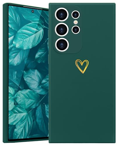 Wirvyuer for Samsung S24 Ultra Cute Heart Case for Women, Green | Skin-feel Soft Silicone, Love-Heart Pattern Design Phone Case, Shockproof Protective Slim TPU Bumper Cover for Girls