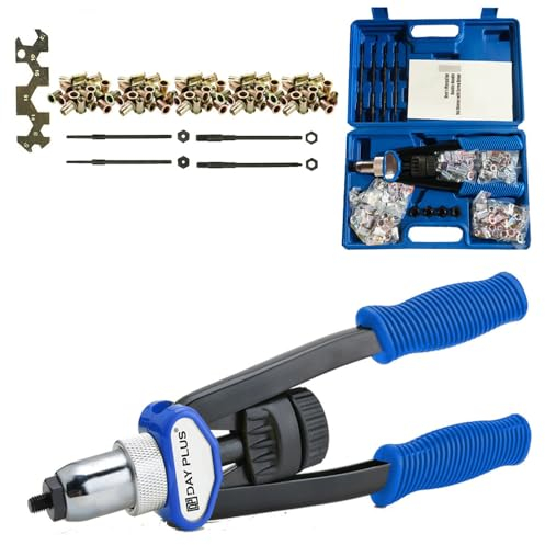 Nietmutternzange Set, Blindnietmutternzange inkl. 150 Nietmuttern, Dorne in M5 M6 M8 M10 M12, Gewindenieten Zange Set Nietmaschine mit Koffer, 335mm Verlängerter Griff