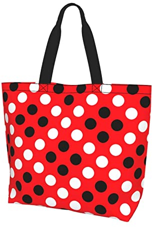SJOAOAA Karates große Kapazität, modische Handtasche, Umhängetasche, Einkaufstasche, umweltfreundlich, Rot / Weiß gepunktet, Einheitsgröße