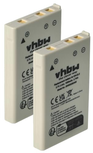 vhbw 2X Batterie Compatible avec Nikon Coolpix 3700, 5200, 4200, 5900, P100, P3, 7900, P500, P4, P510, P5000 Appareil Photo (1000mAh, 3,6V, Li-ION)