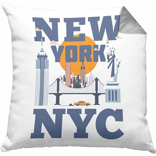 New York City Kissen mit Füllung 40x40 Geschenk USA Urlaub Reisen (Grau)
