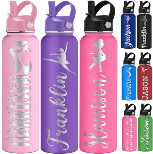 FwSYouMAI Custom Dance Water Bottle with Straw 12/18/24/32oz Personalised Insulated Water Bottles Engraved Name Customised Stainless Steel Bottle