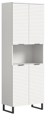xonox.home - Hochschrank Riff 70x193x34 cm in weiß auf schwarzen Kufen - Badezimmerschrank breiter Badschrank - modern, geräumig und funktional