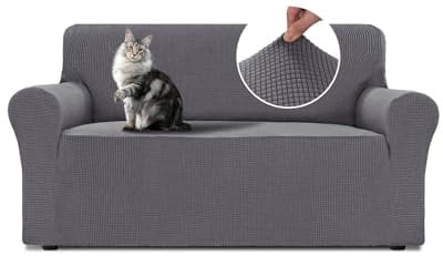 BellaHills Fundas Sofas 3 y 2 Plazas Ajustables,Fundas Sofa Elasticas,con Reposabrazos,Protector de Sofa,Jacquard Fundas Cubre Sofa Ntideslizante Lavable,Gris