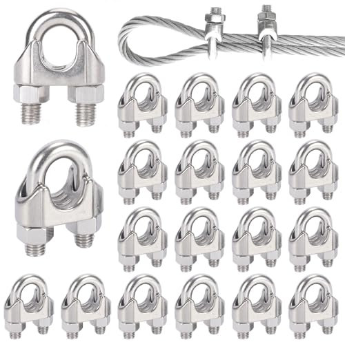 Forbabe Serre Cable Acier 6 mm, 20 pièces M6 Serre Cable Inox Boulon en U pour Câble Métallique Ø 6 mm(M6)