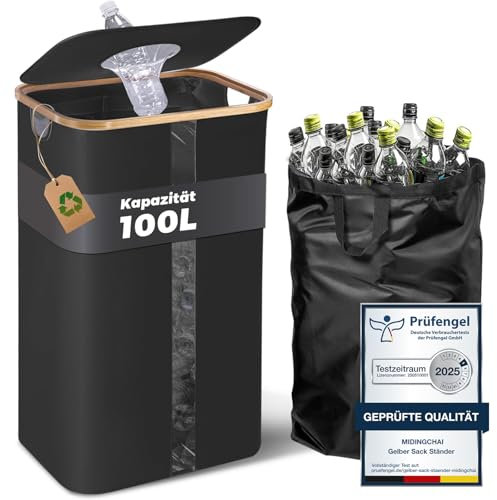MidingChai 100L Pfandflaschen Sammelbehälter Visualisierung,Pfandflaschen Behälter mit Deckel,Leergut Sammelbehälter,Pfandsammelbehälter,Flaschensammler Leergut, Schwarz