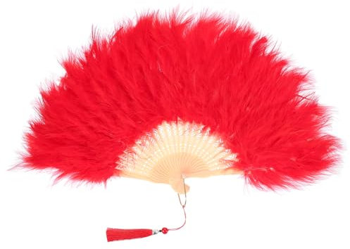 PATIKIL 1920s Vintage Marabou Feather Fan, Flapper Hand Fan Folding Handheld Fan for Costume Party Dancing Wedding Show Tea Decoration, Red