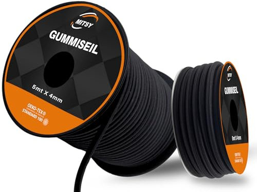 MITSY Gummiseil 4 mm 5 Meter Schwarz - Expanderseil 80% Dehnung - Wetterfestes Spannseil für Anhänger, Sonnensegel, Planen UVM