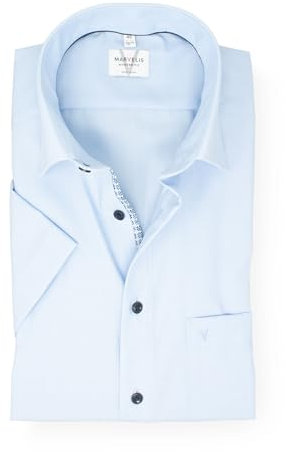 Marvelis Herrenhemd | Modern Fit | Kurzarm 12 cm | Fil á Fil Blau | New Kent Kragen | Gr. 44