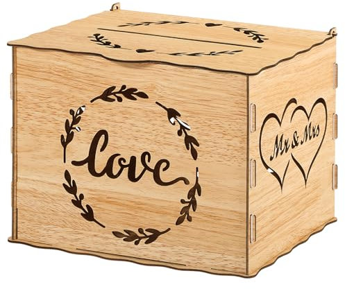 BOFUNX Hochzeit Kartenbox aus holz Vintage Hochzeit Geldbox Briefbox Hochzeit Geschenkkarten Box für Hochzeit Geburtstag Jubiläum Geschenkkartenbox