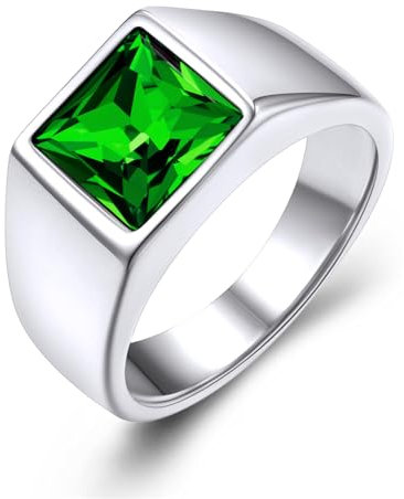 GoldChic JEWELRY Siegelring Herren Edelstahlring Ring Gravur mit Geburtsstein 8MM breit Eheringe 62mm Verlobungsring Zirkonia Ring Accessoires Schmuck