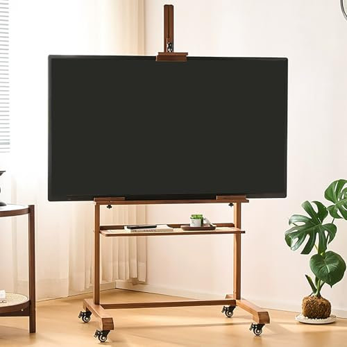 EKDJSN Support TV sur Pied Mobile en Bambou, Support TV roulettes, Chariot TV Mobile Réglable, Support TV avec Étagère AV en Rotin, Meuble TV Universel pour Téléviseurs de 32 À 65 Pouces