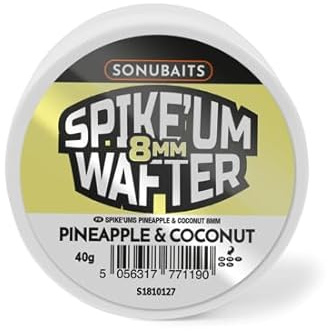 Preston SonuBaits Spike'um Wafters 8 mm Ananas & Kokosnuss, 40 g Dose, Match-Angelhakenköder, kritisch ausbalanciert, perfekte Textur, Castable, Nusiance Fish Proof, langlebige Bouyancy.