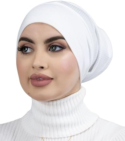 2-in-1 Unter-Hijab – beidseitig tragbar, eine Seite schlicht, eine Seite gekreuzt, aus geripptem Premium-Jersey für muslimische Frauen SH-4 (weiß)