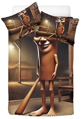 Generisch Brainrot Kinder Bettwäsche 135x200 Tung Tung Bettbezug 2 Kissenbezug Mikrofaser Bettwaren-Sets Mit Reißverschluss Bettwäsche-Sets Spielfans Geschenke (Tung Sahur)