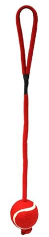 TENNIS ON ROPE DOG TOY – 50cm Durable Tug & Fetch Toy for Medium Dogs – Strong Red Rope with Built-In Tennis Ball – Lightweight Interactive Play Tool – Ideal for Outdoor Training – Single Pack