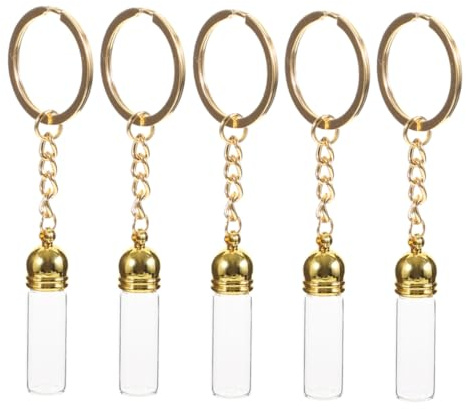 Angoily 5pcs Glass Vial Charms Tiny Jars Caps for Perfume Bottle Pendant Small Keychain for Travel Containers and Miniature Bottles