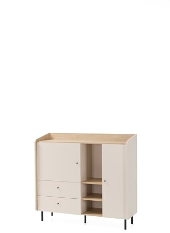 Masseno Kommode Vetta 125 cm Sideboard mit 2 Schubladen und 2 Türen für Wohnzimmer Schlafzimmer Modern 125x42x115 cm Beige/Beige