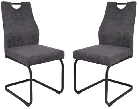 Liadomo Esszimmerstuhl 2er Set La Paz, Stuhl für Esszimmer, Freischwingerstuhl, Stoffbezug, dunkelgrau, Metallgestell schwarz, bequemes Sitzen, ergonomisch, stabil, langlebig