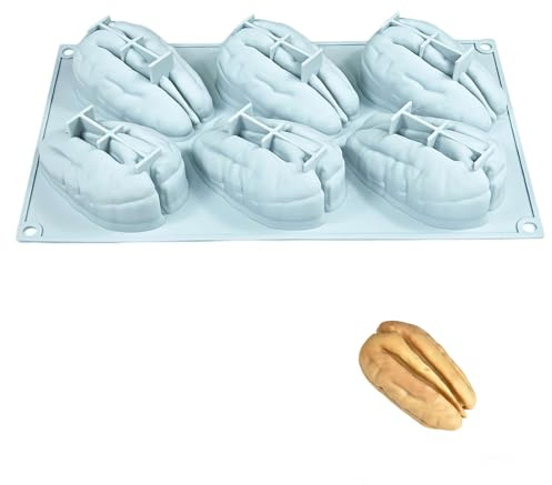 Moule en silicone à 6 cavités en forme de noix de pécan - 29,7 cm - Moule à dessert anti-adhésif de qualité alimentaire pour pâtisserie, mousse, gelée et gâteau | Flexible sans BPA pour four