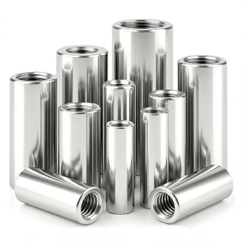 WENXINWIN 6 manguitos roscados redondos M12 × 50 × 16 mm, manguitos roscados de acero inoxidable 304 V2A con rosca interior, tuerca de conexión larga tuerca de acoplamiento, manguitos distanciadores
