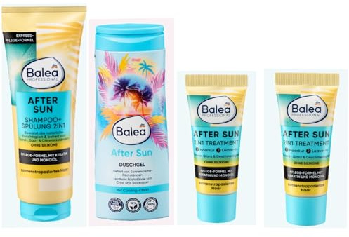 Professional After Sun Pflege-Set, Shampoo + Spülung 250ml 2in1, 300 ml Duschgel, 2x 20 ml 2in1 Treatment mit Keratin und Monoöl