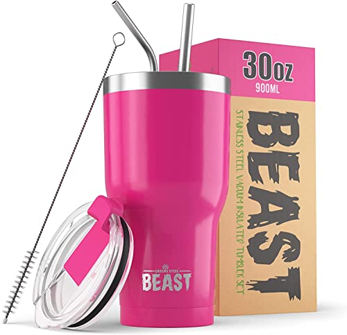 Beast Thermobecher 900 ml - Cup Cake Pink I Mehrweg Thermo Kaffeebecher To Go mit 2 Strohhalmen & Reinigungsbürste I Doppelwandiger Trinkbecher aus Edelstahl I Perfekt für Kaffee oder Eiskaffee