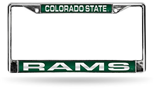 NCAA Colorado State Rams Laser Cut Inlaid Standard Chrome License Plate Frame, 6 x 12.25, Chrome