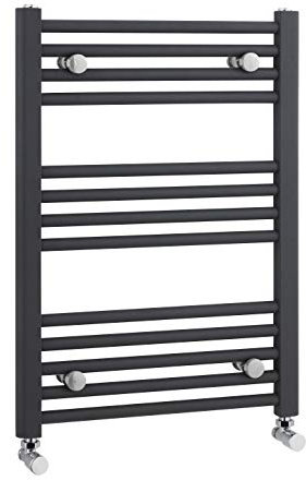 Nuie Radiator MTY103 | Modern Bathroom Vertical Heated Ladder Towel Straight Rails, 700mm x 500mm, Anthracite, Set of 2 Pieces