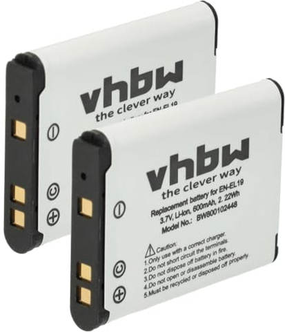 vhbw 2X Batteries Compatible avec Nikon CoolPix S100, S2500, S2550, S2600, A100, S2700, A300 Appareil Photo, Reflex numérique (600mAh, 3,7V, Li-ION)