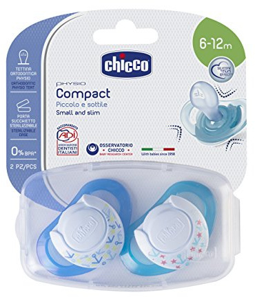 Chicco 00074833210000 Compact Bambino Succhietto, Silicone, 6-16 mesi, Colori Assortiti, 2 Pezzi