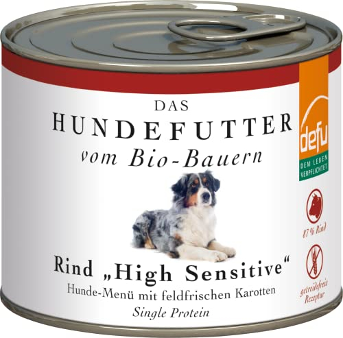 defu Hundefutter | 12 x 200 g | Bio Rind Sensitiv getreidefrei | Premium Bio Nassfutter Menü | Alleinfuttermittel für Hunde